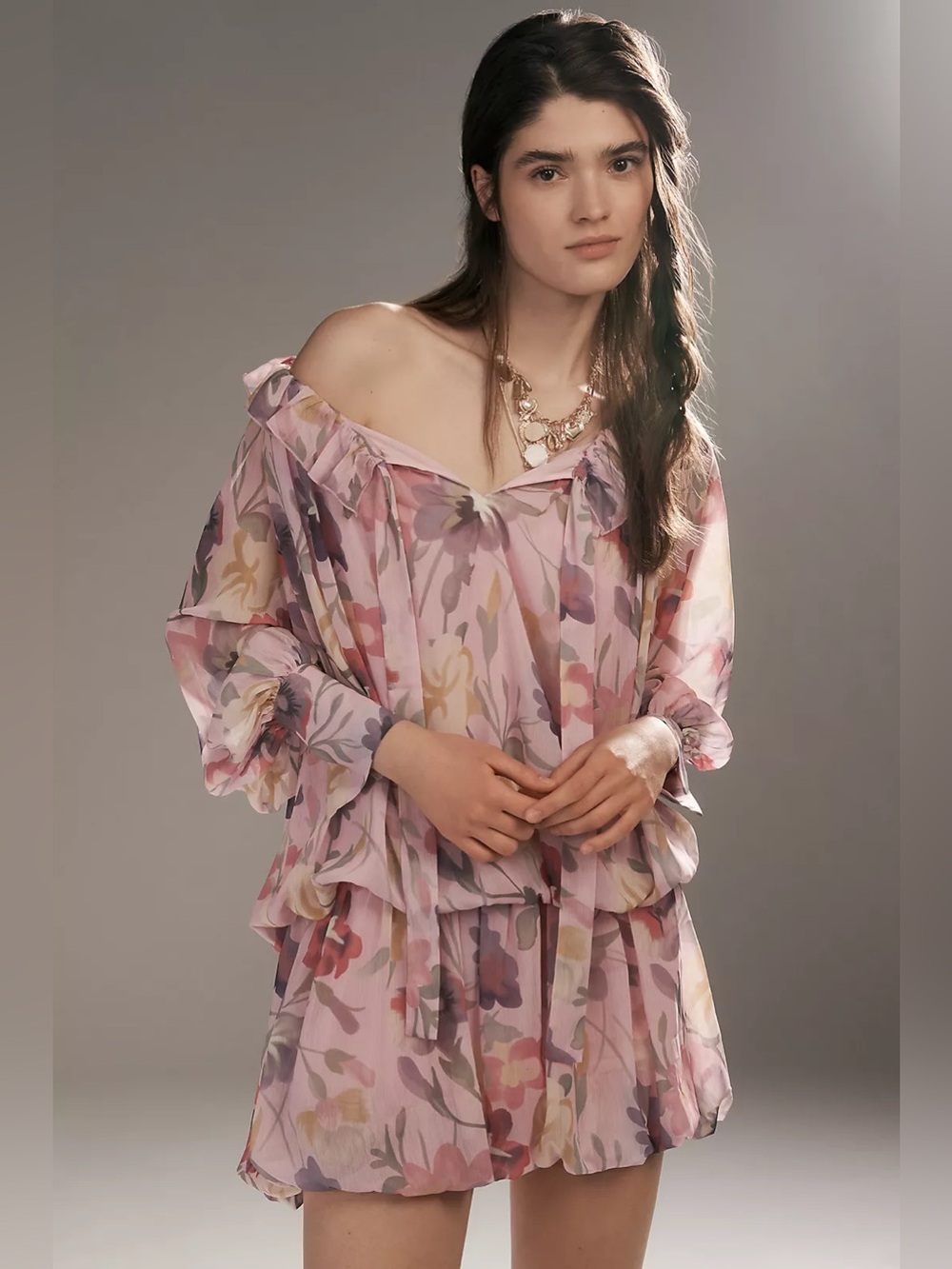 Mare Mare Long-Sleeve  floral Mini Dress - Picture 2 of 7